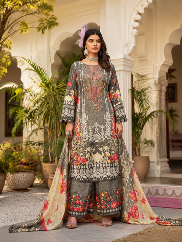 Pure cotton bottom print , embroidered top designer suit