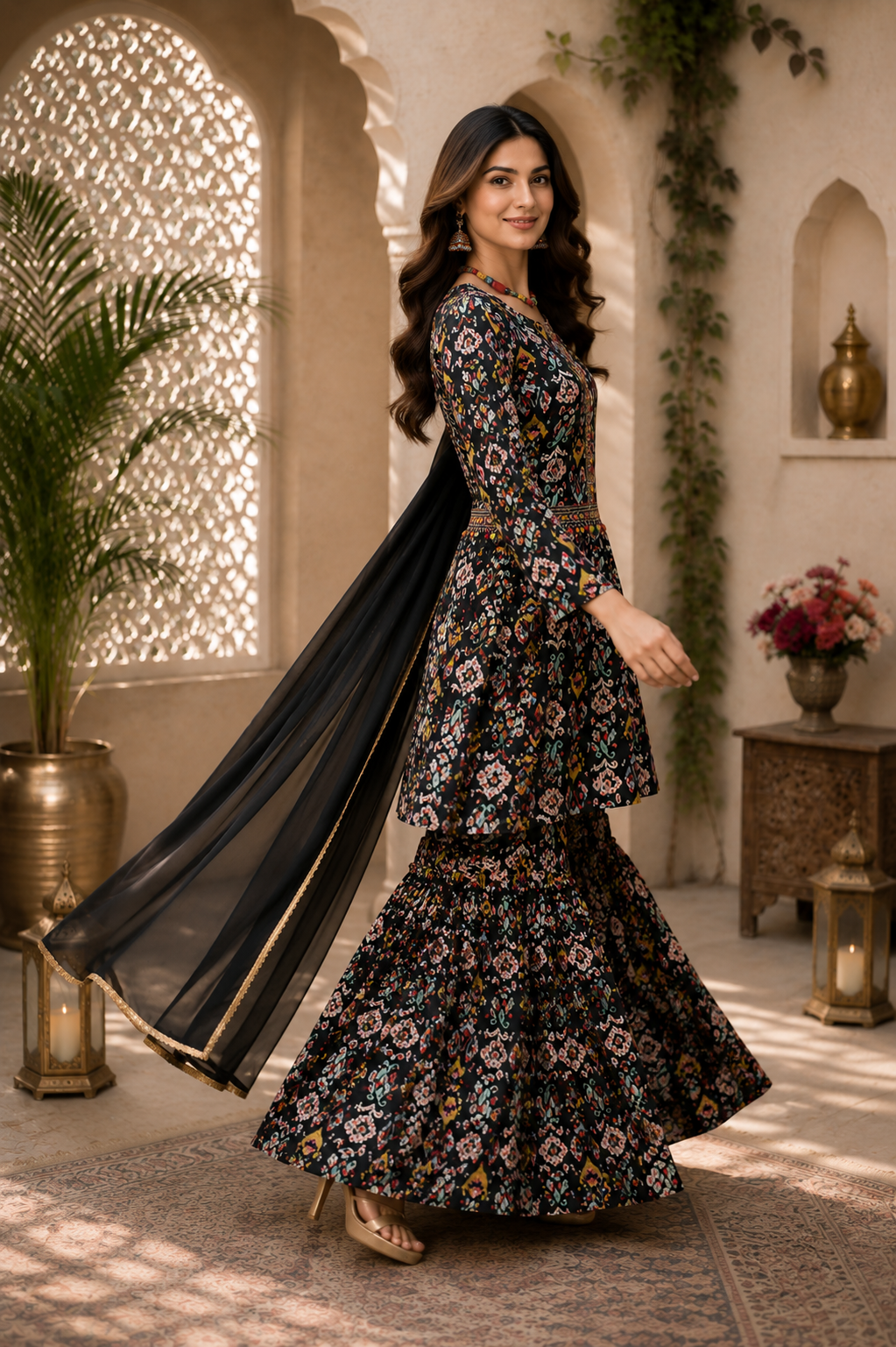 Peplum style designer dress with separate fancy belt