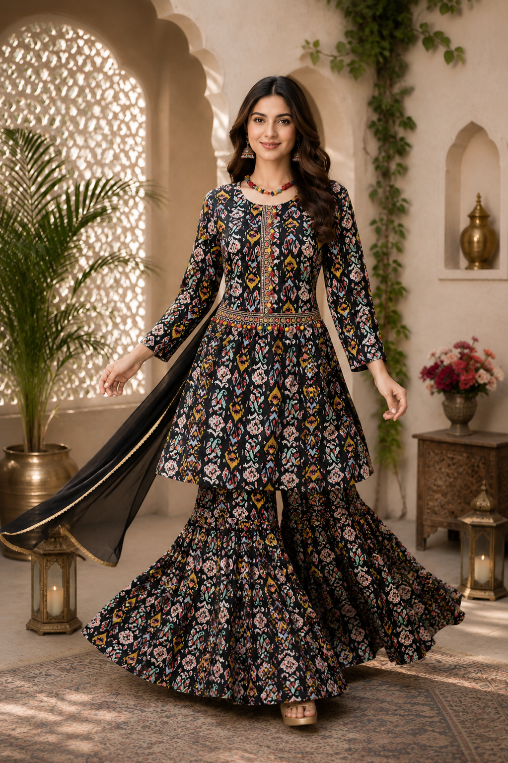 Peplum style designer dress with separate fancy belt