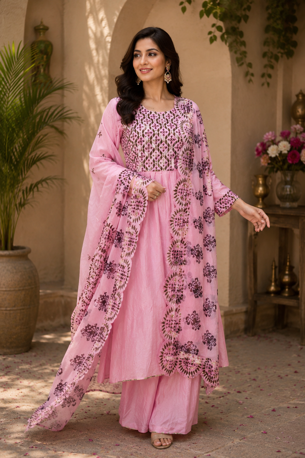 Muslin floor length designer dress with fancy dupatta