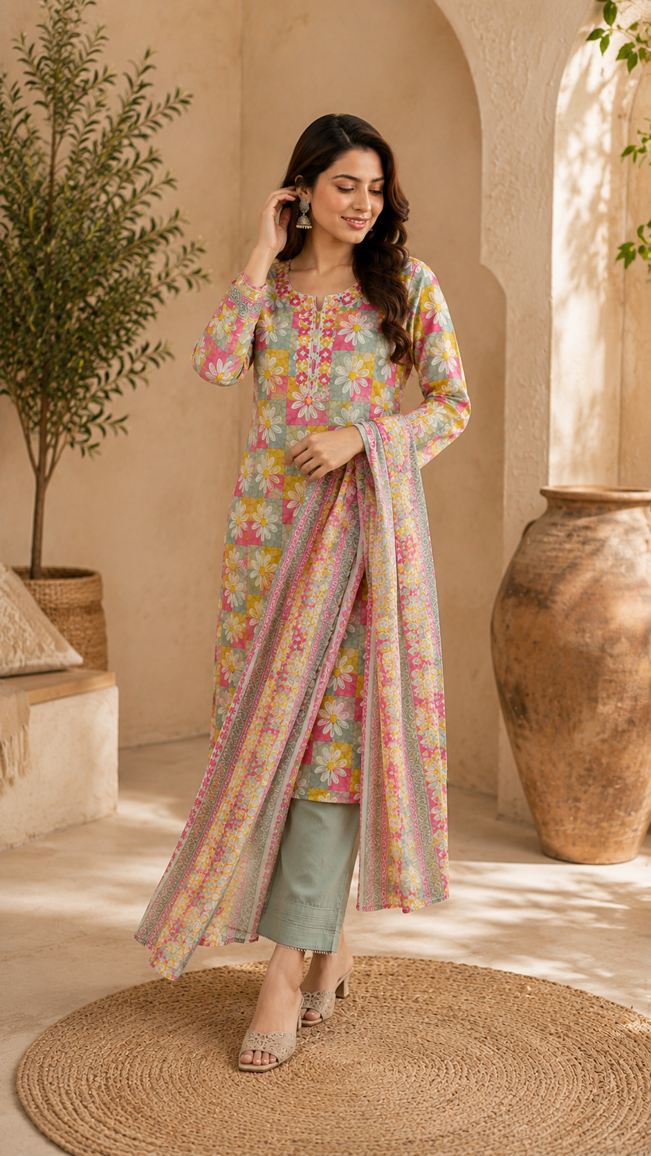 Pure cotton daily wear / office wear print plus embroidered suit
