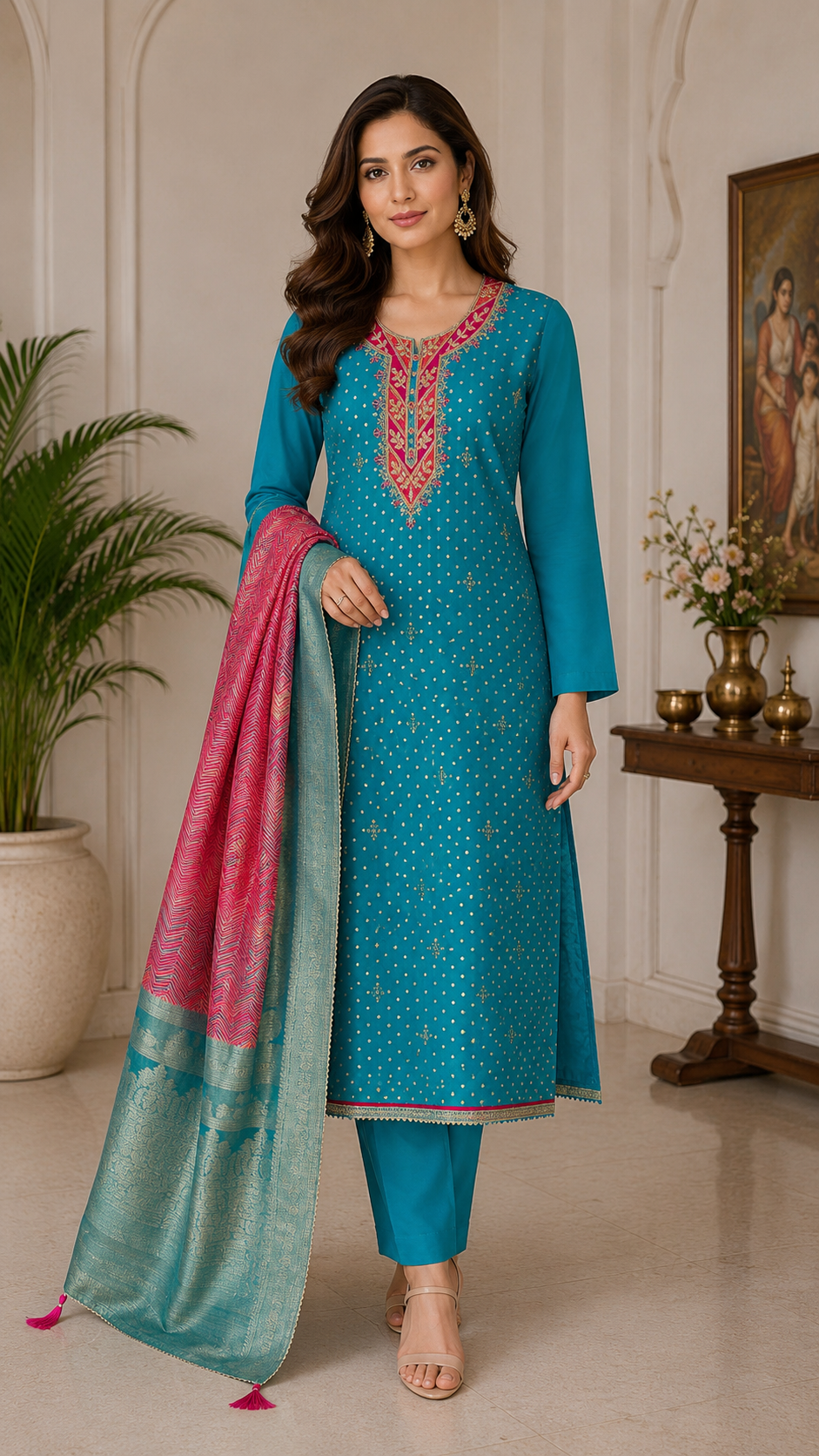Modal silk zari butta summer wear fancy suit