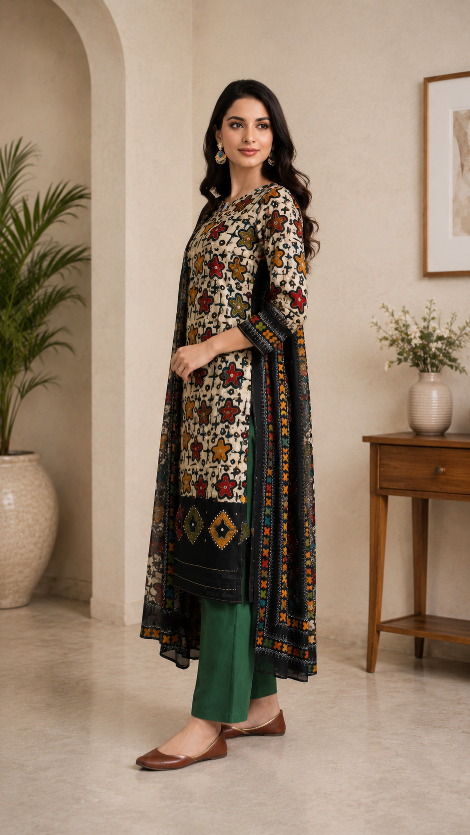Pure cotton designer batik print suit with cotton dupatta