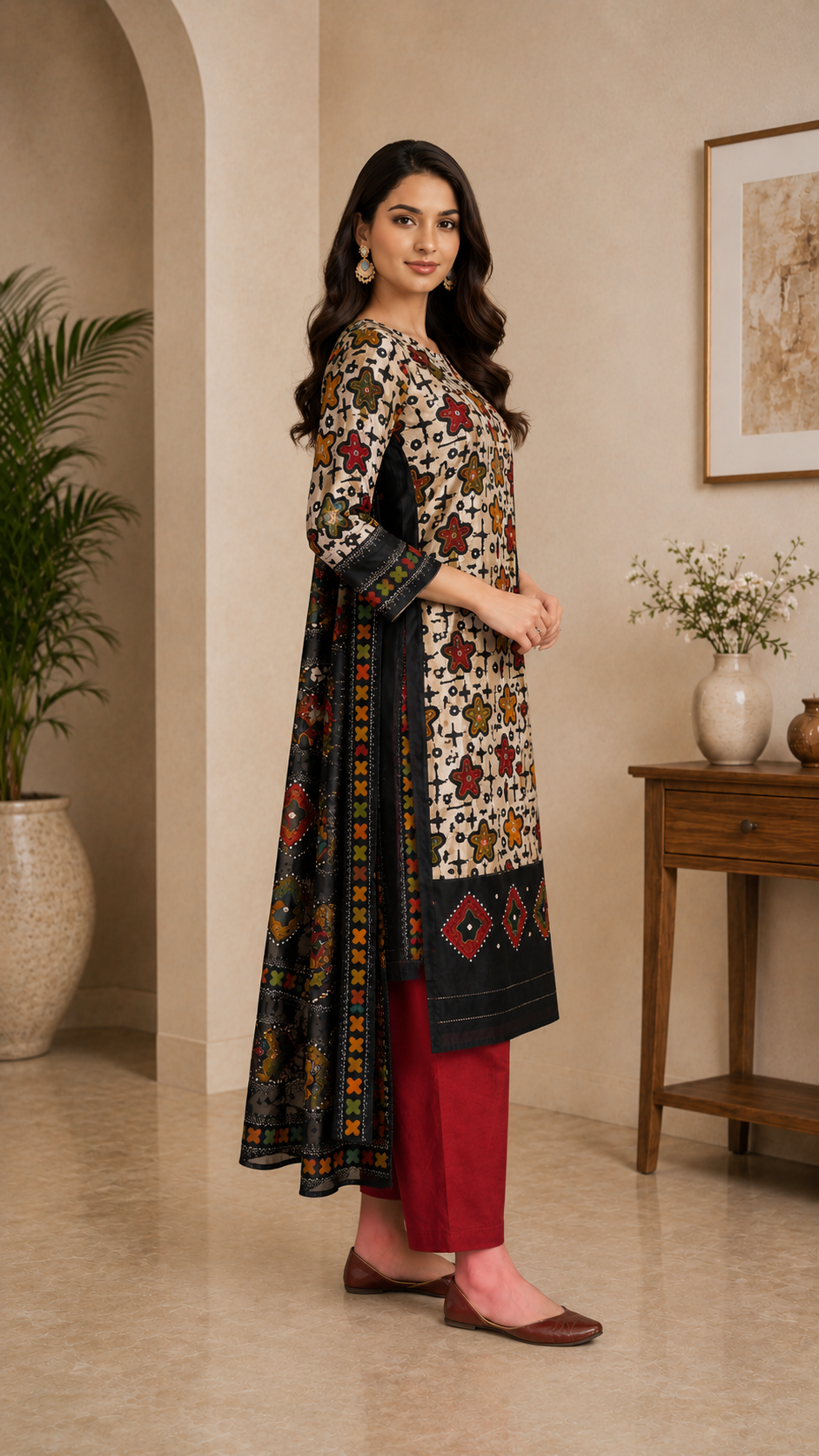 Pure cotton designer batik print suit with cotton dupatta