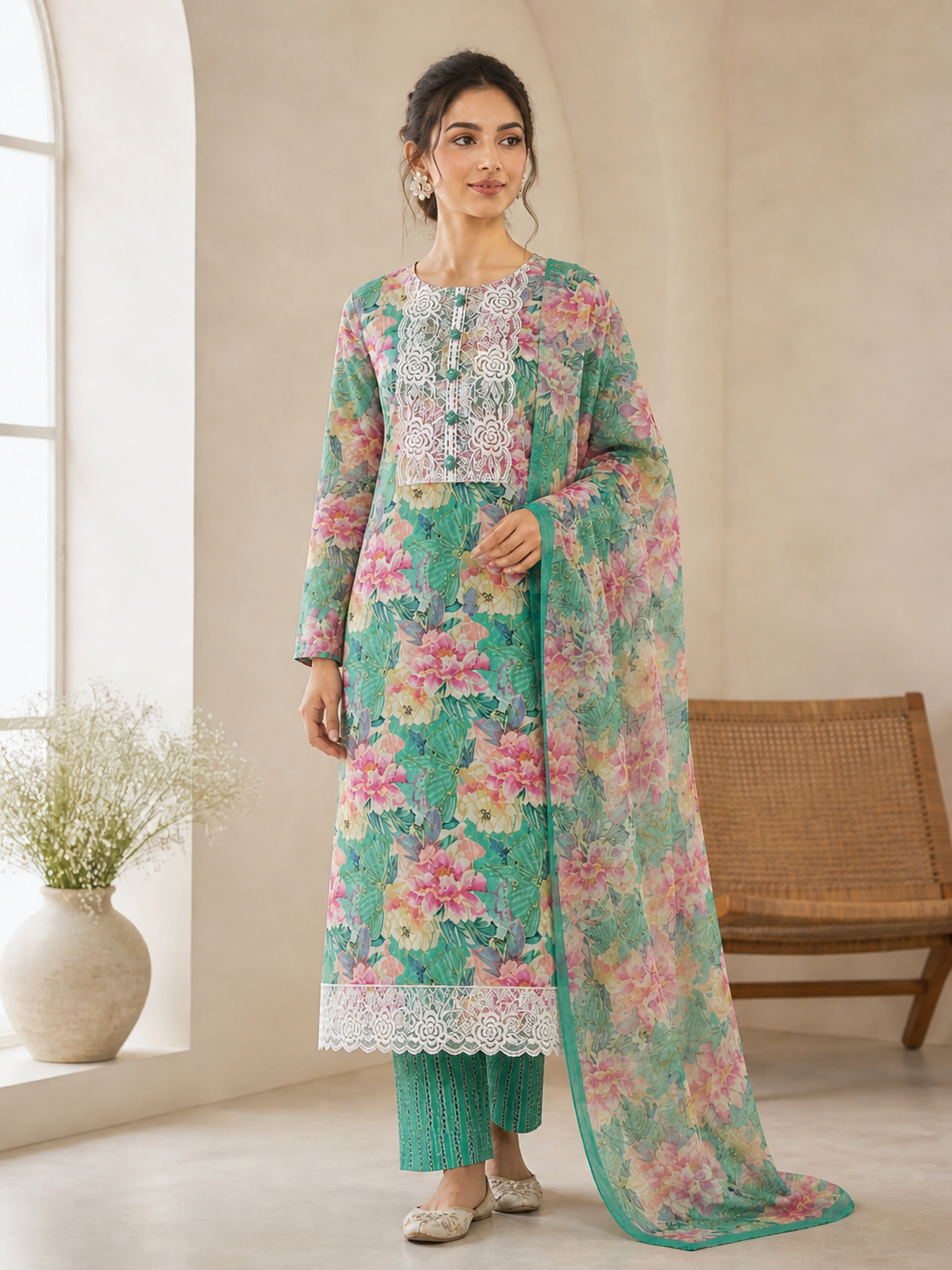 Pure cotton unstitched  floral print best price suit