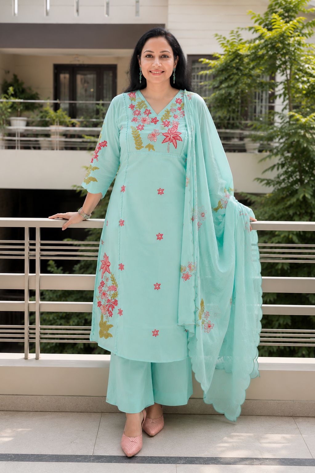 Pure cotton designer stitched embroidered suit