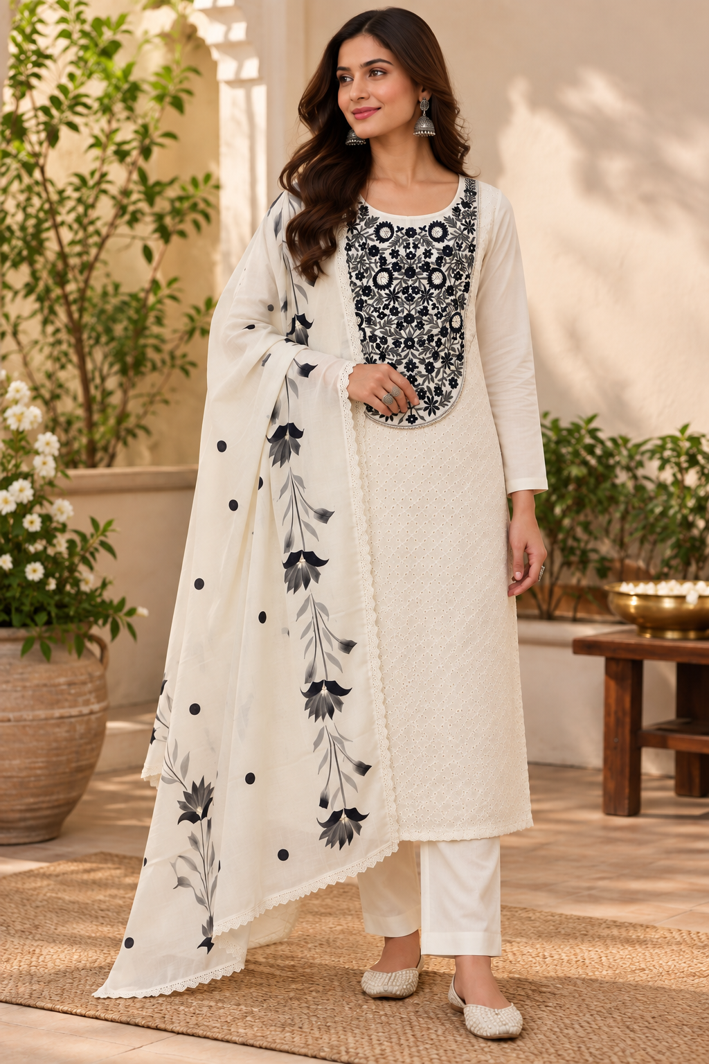 Pure cotton chickenkari special embroidered suit