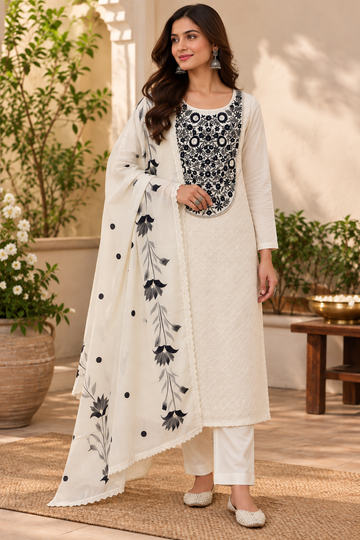 Pure cotton chickenkari special embroidered suit