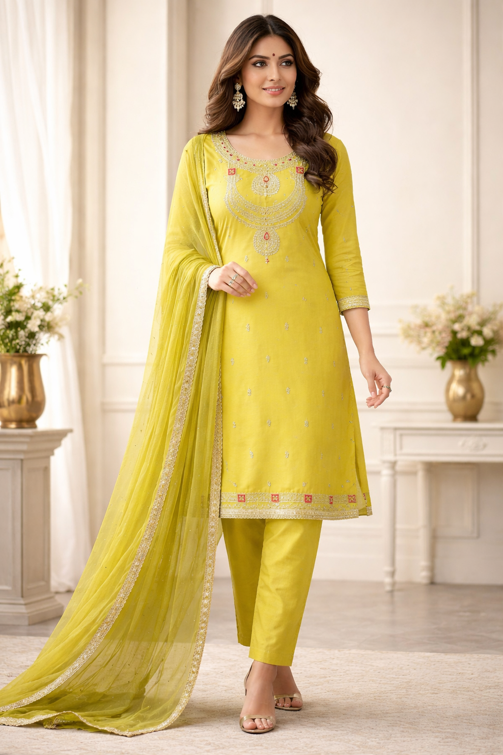 Party wear glass organza embroidered suit