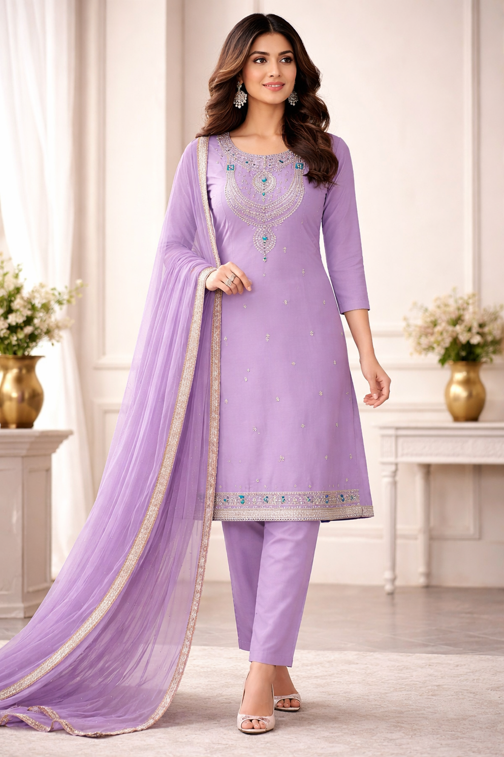 Party wear glass organza embroidered suit