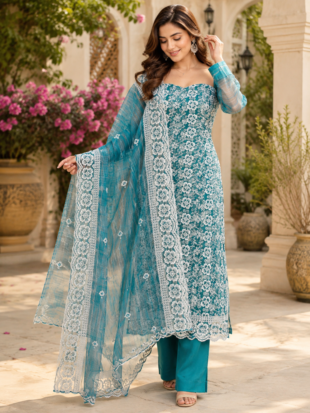 Elegant georgette embroidered suit with classy dupatta
