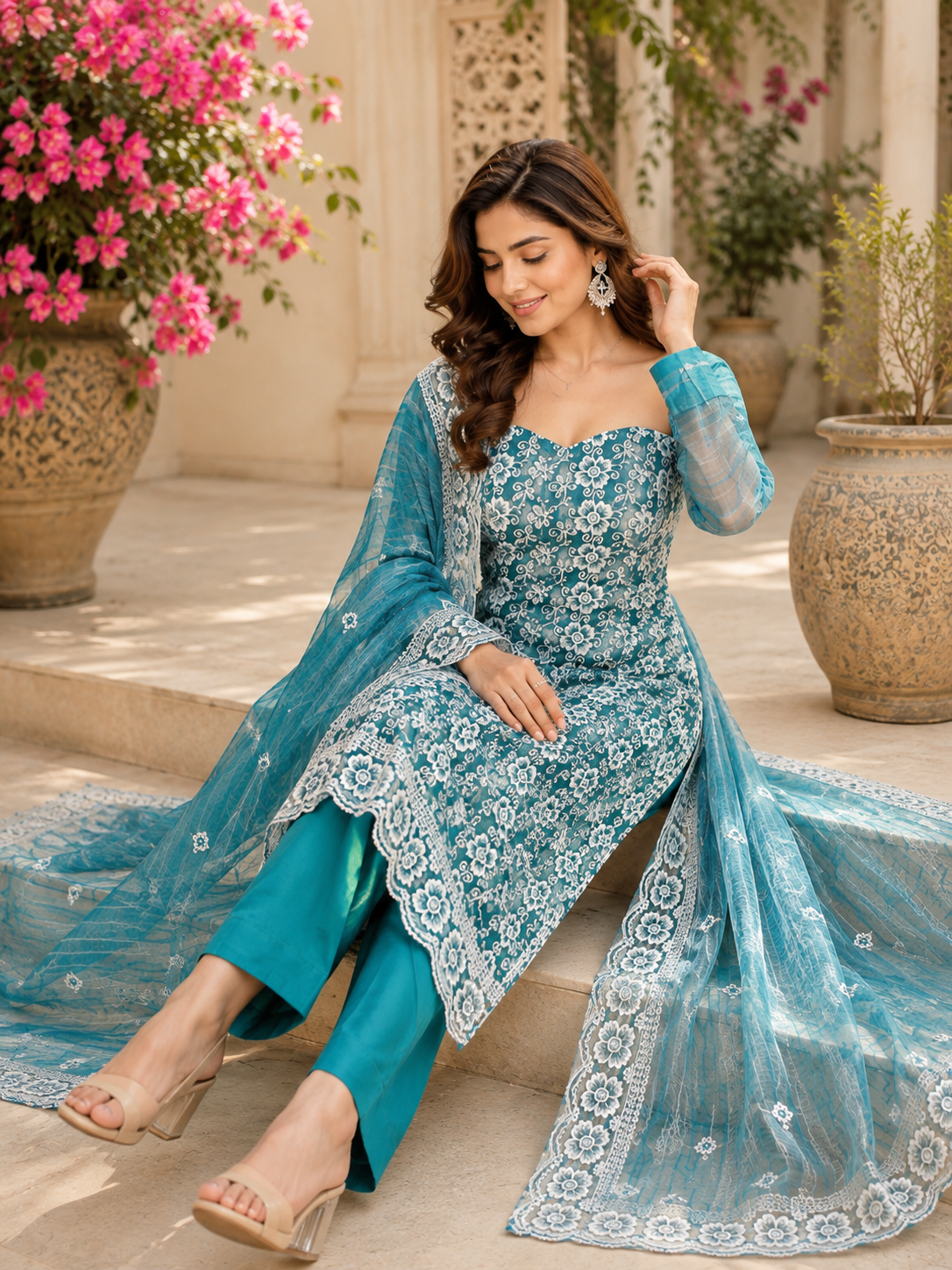 Elegant georgette embroidered suit with classy dupatta