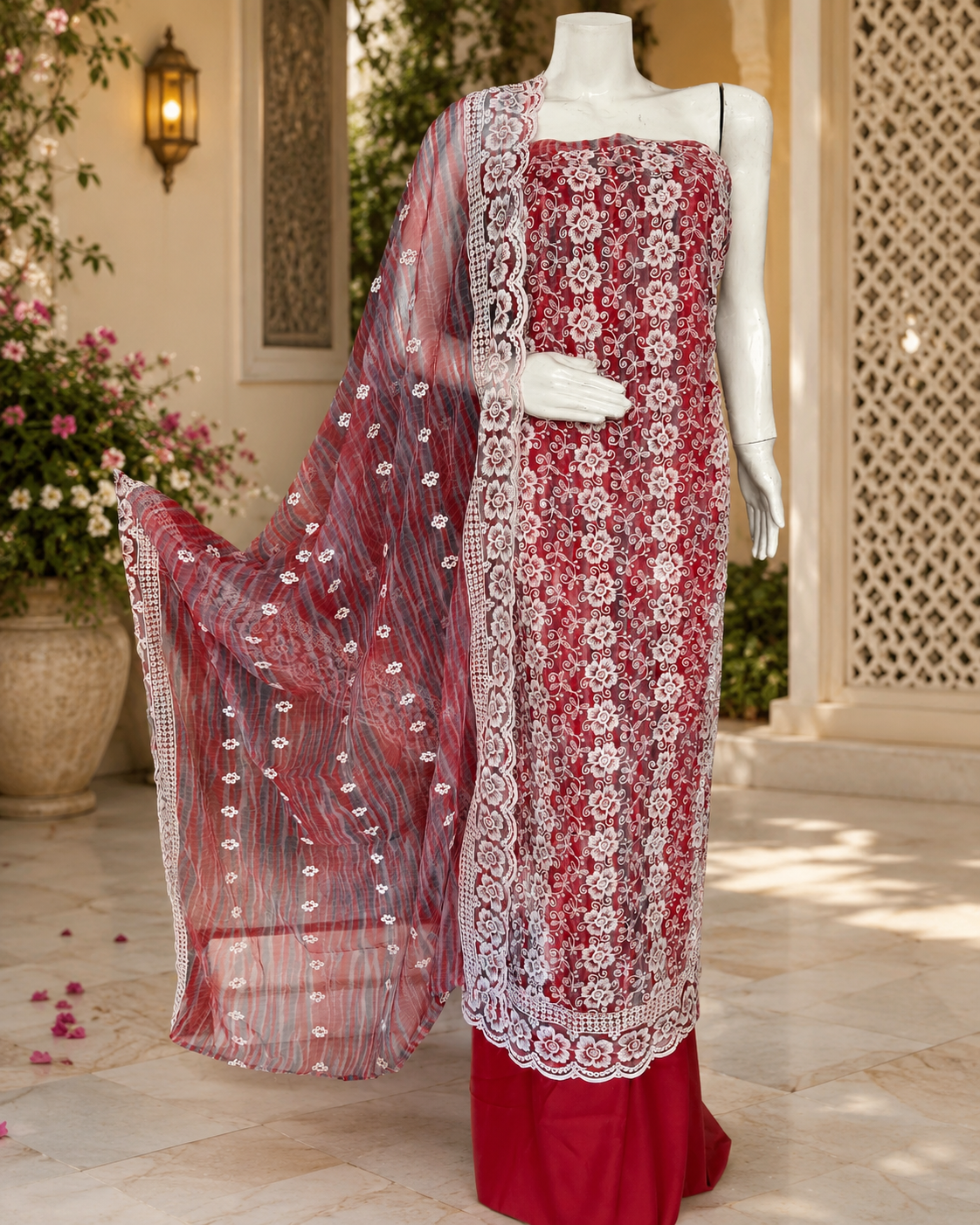Elegant georgette embroidered suit with classy dupatta