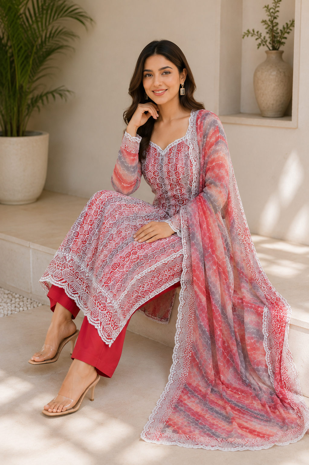 Elegant georgette embroidered suit with classy dupatta