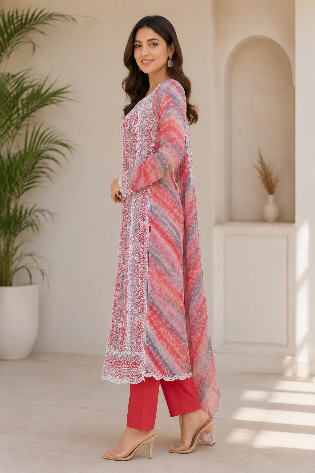Elegant georgette embroidered suit with classy dupatta