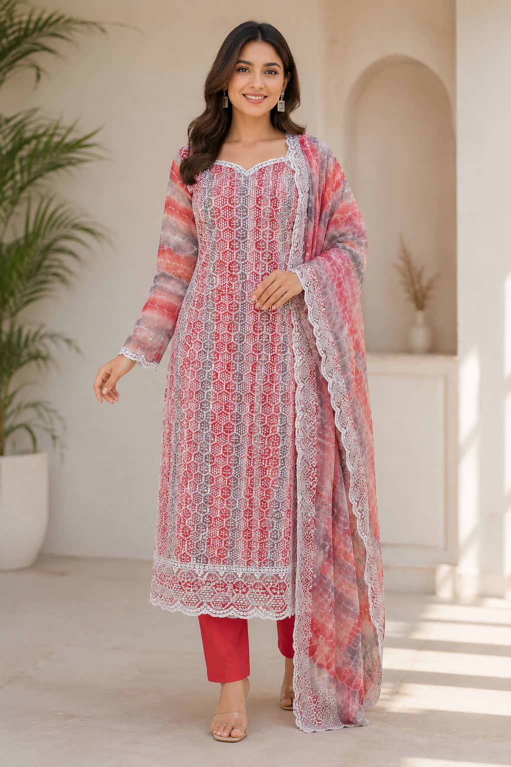 Elegant georgette embroidered suit with classy dupatta