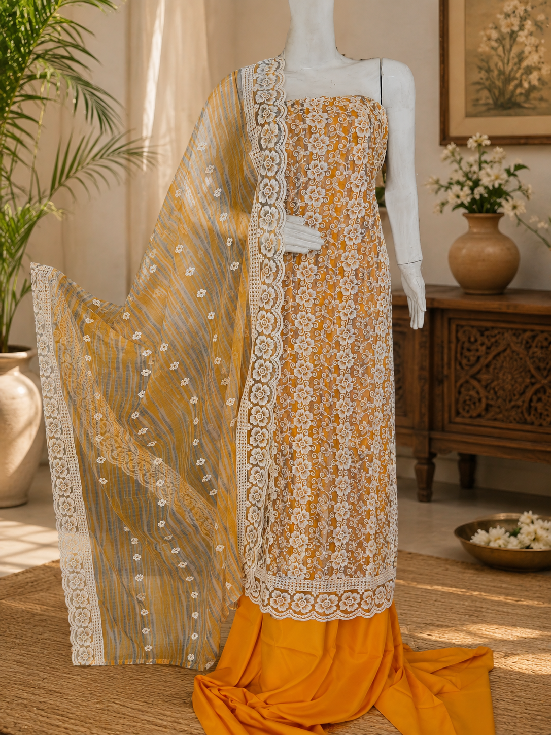 Elegant georgette embroidered suit with classy dupatta
