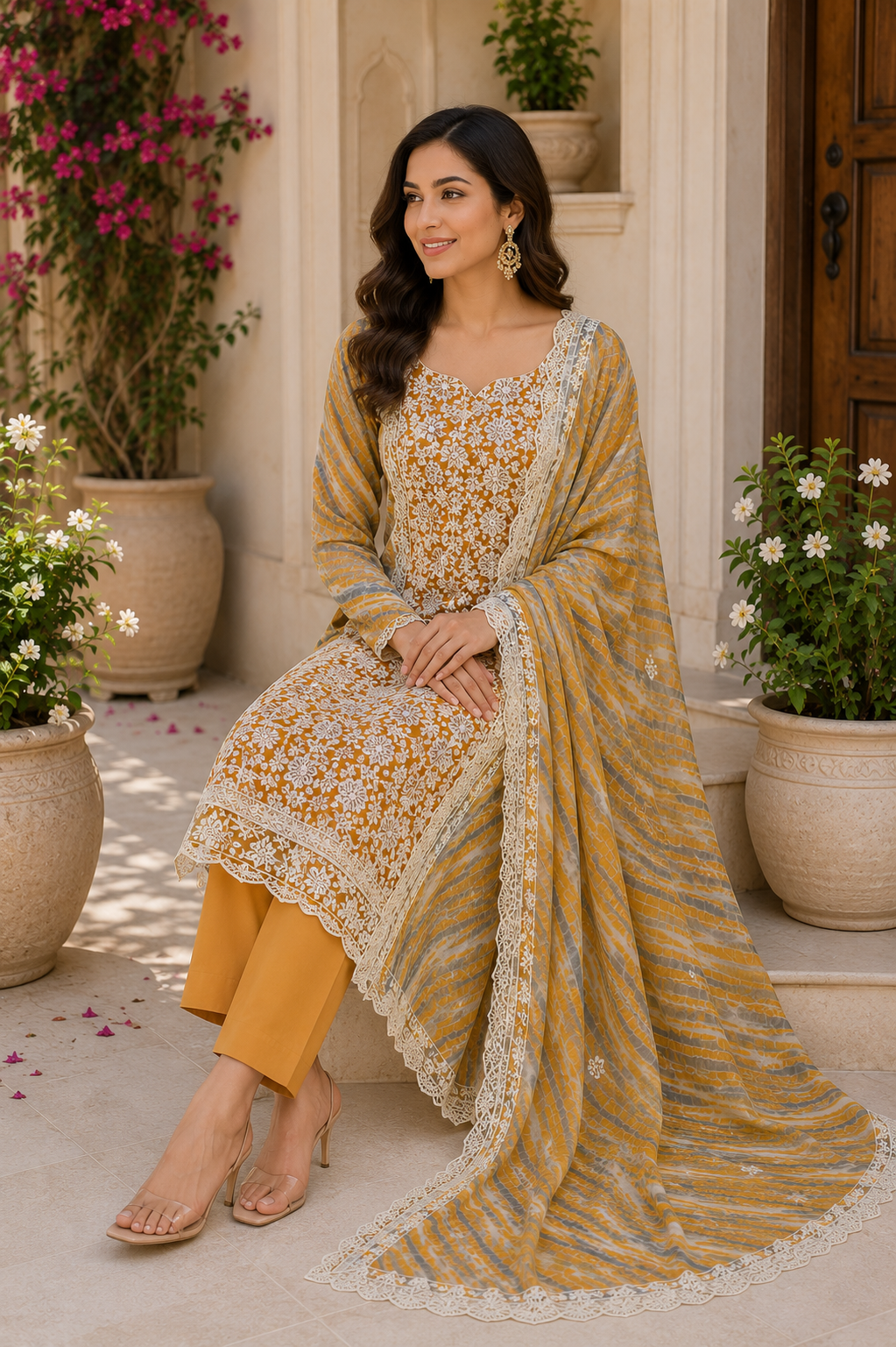 Elegant georgette embroidered suit with classy dupatta