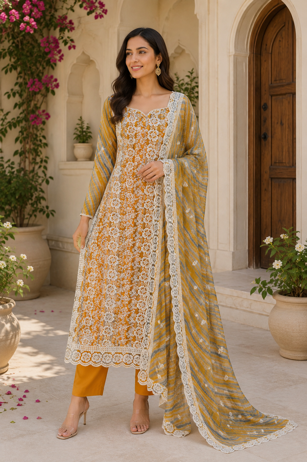 Elegant georgette embroidered suit with classy dupatta
