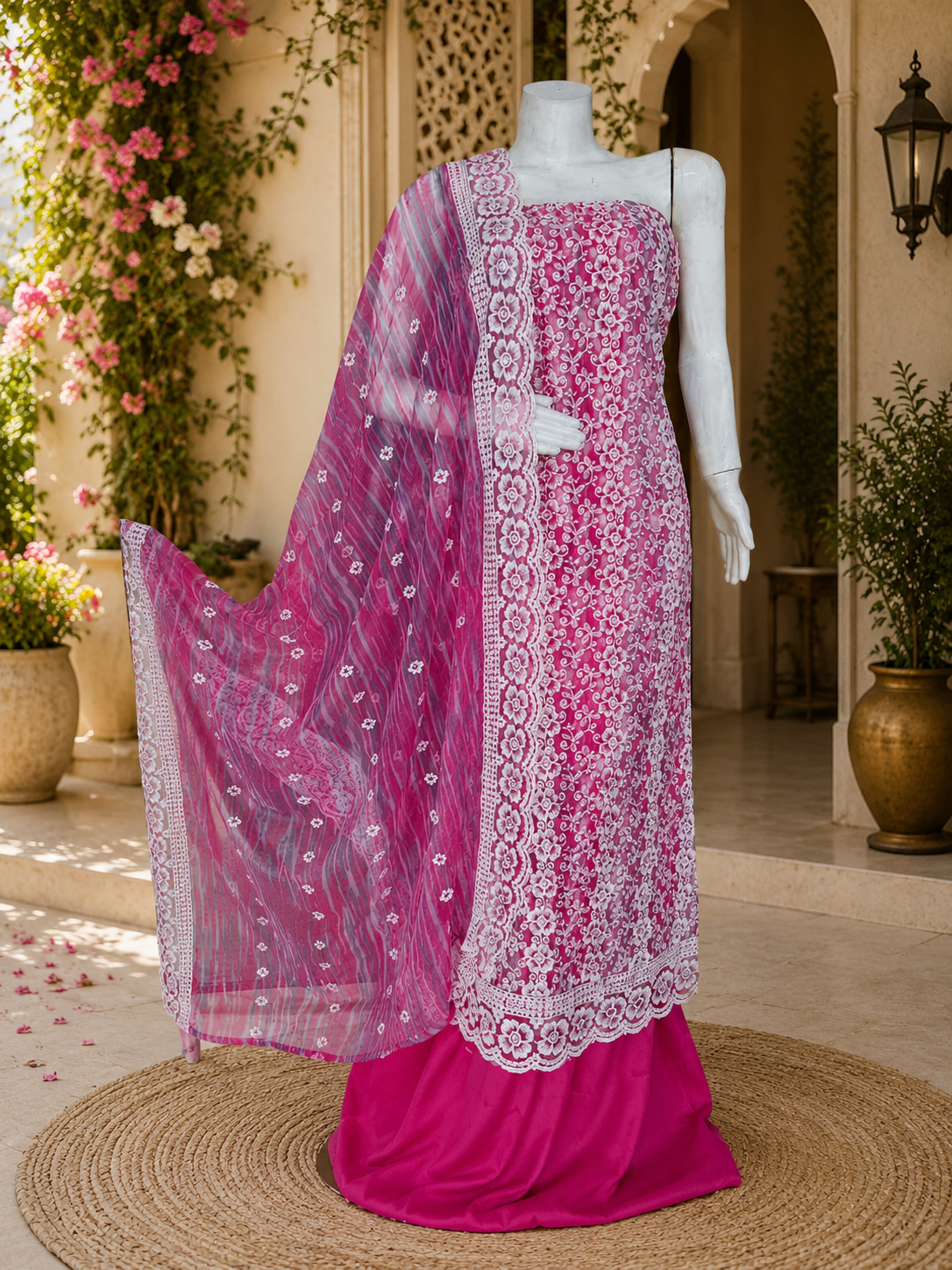 Elegant georgette embroidered suit with classy dupatta