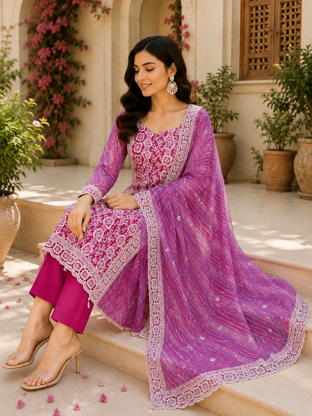 Elegant georgette embroidered suit with classy dupatta