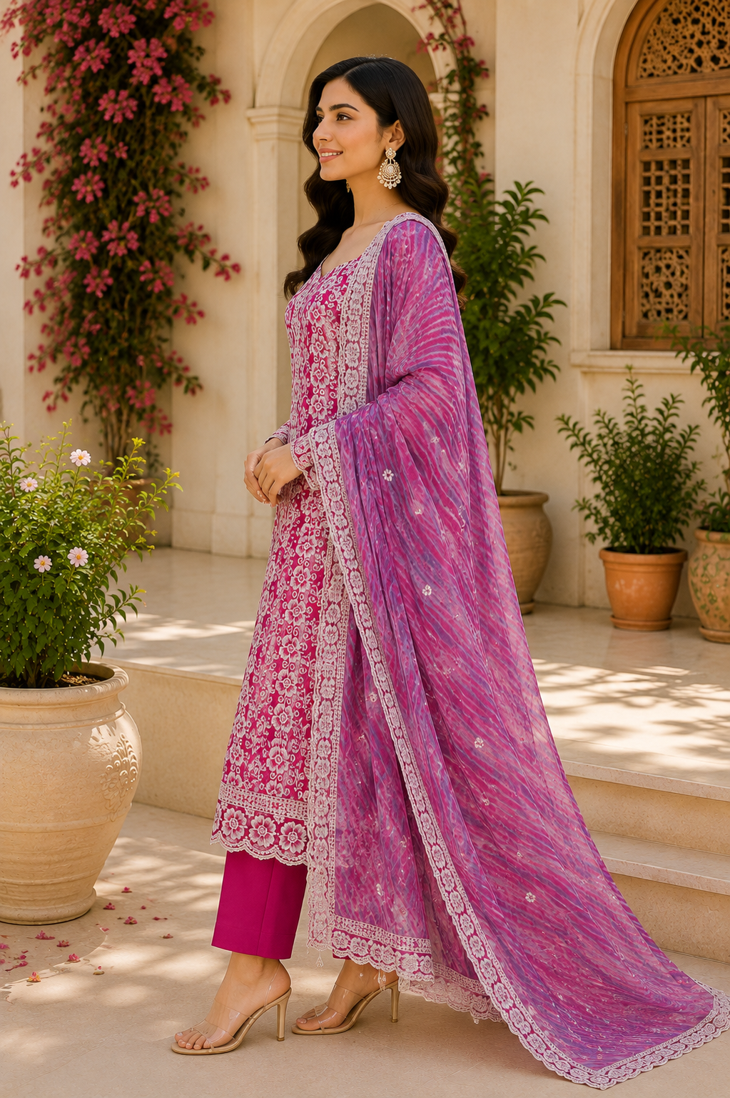 Elegant georgette embroidered suit with classy dupatta