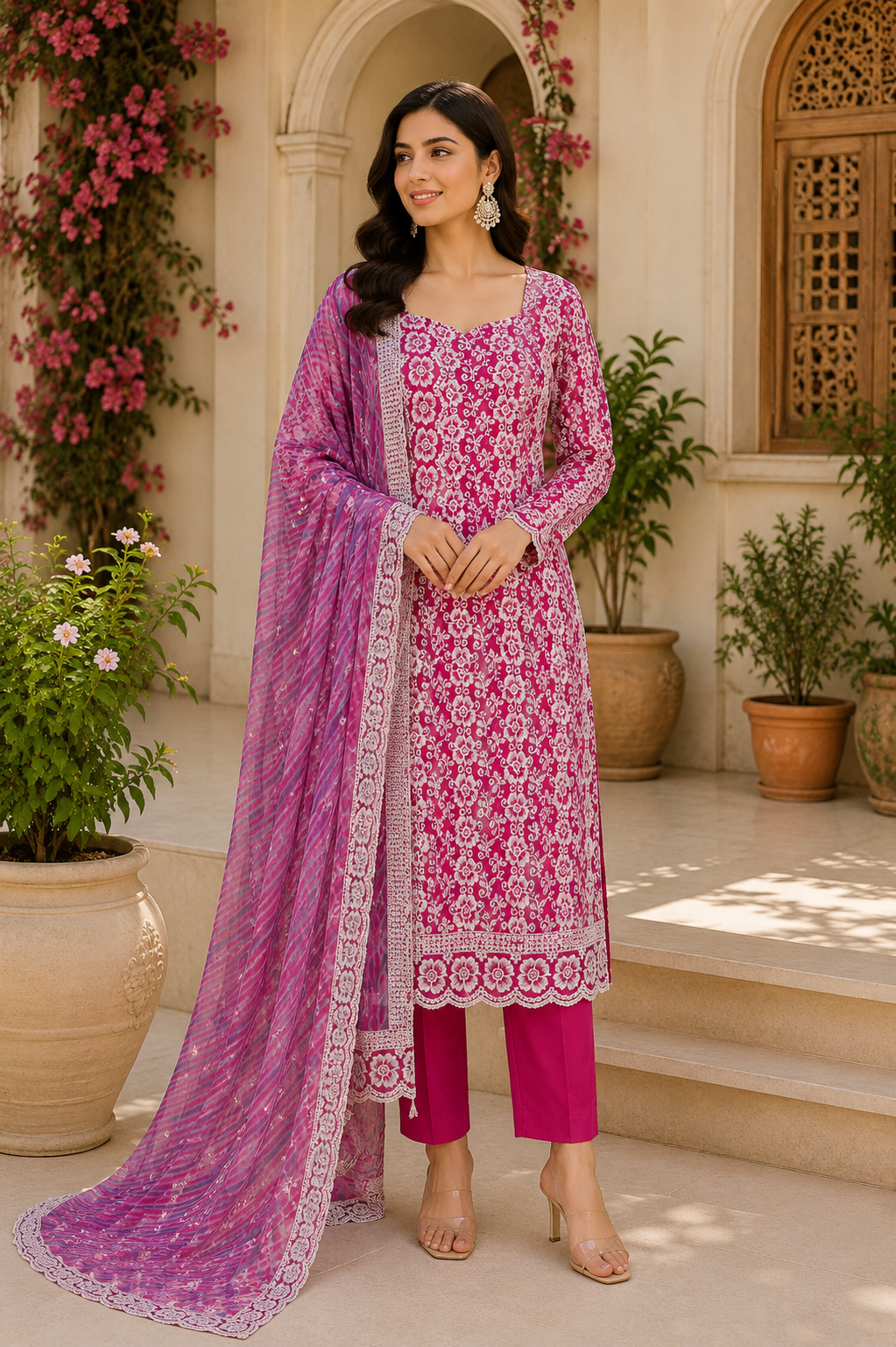 Elegant georgette embroidered suit with classy dupatta