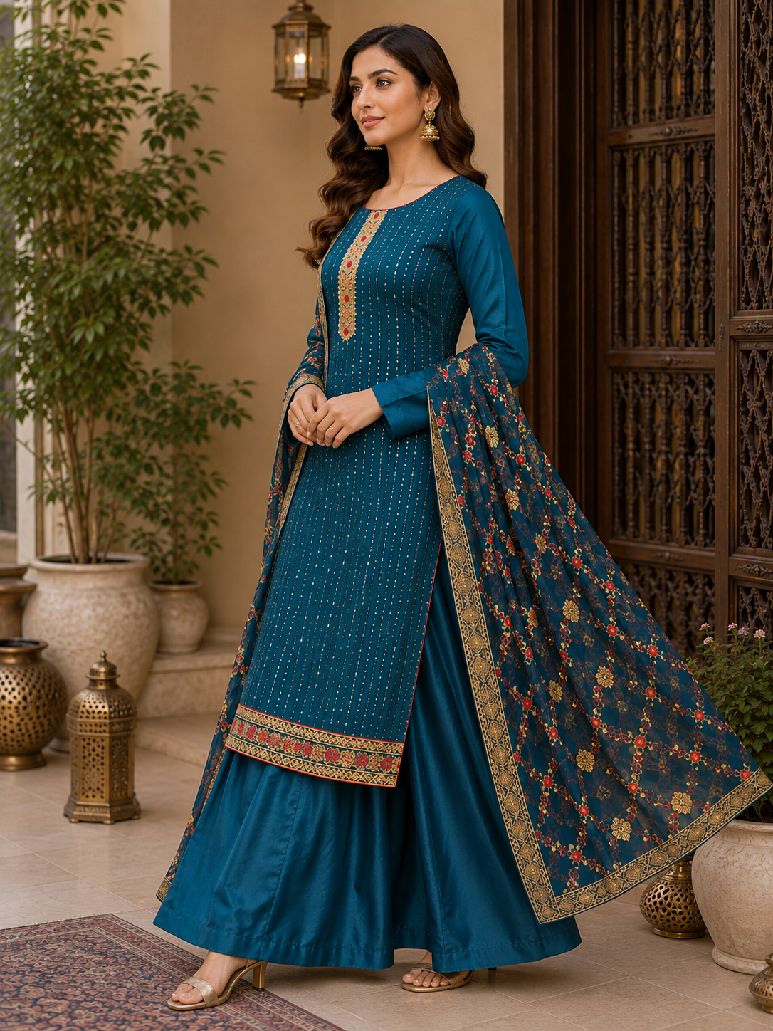 Women's Georgette Sequence Work Kurta Set with Fully Embroidered Dupatta