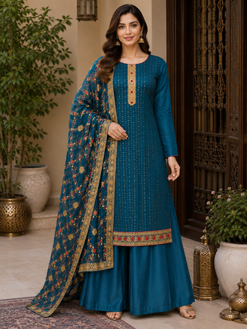 Women's Georgette Sequence Work Kurta Set with Fully Embroidered Dupatta