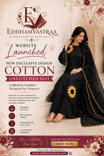 🌻 Midnight Sunflower – Premium Cotton Unstitched Suit Set