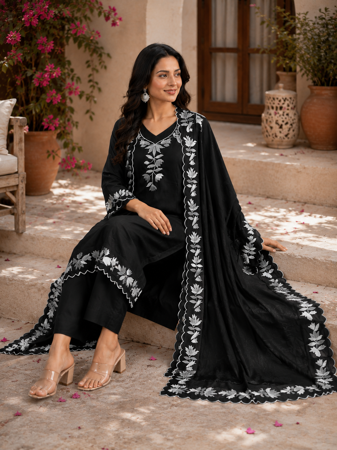 Vichitra silk unstitched designer suit
