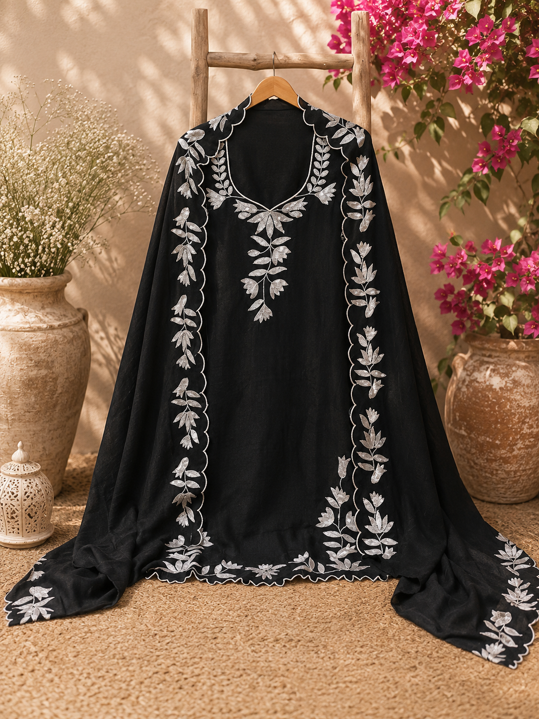 Vichitra silk unstitched designer suit