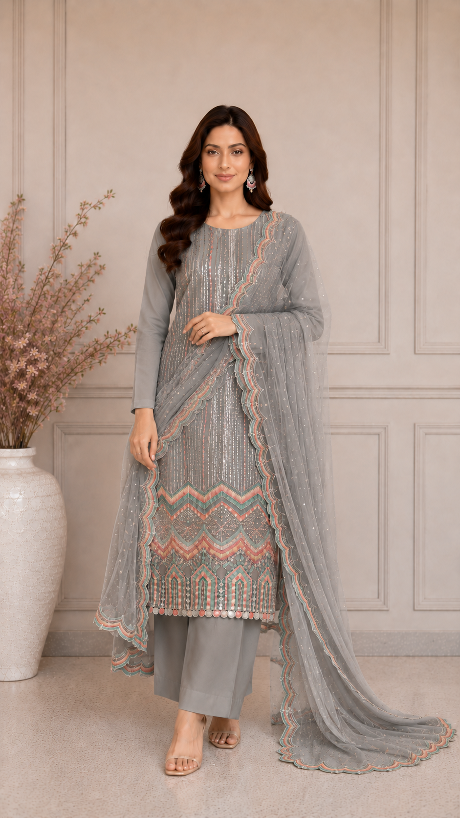 Designer sequence work party wear stylish suit
