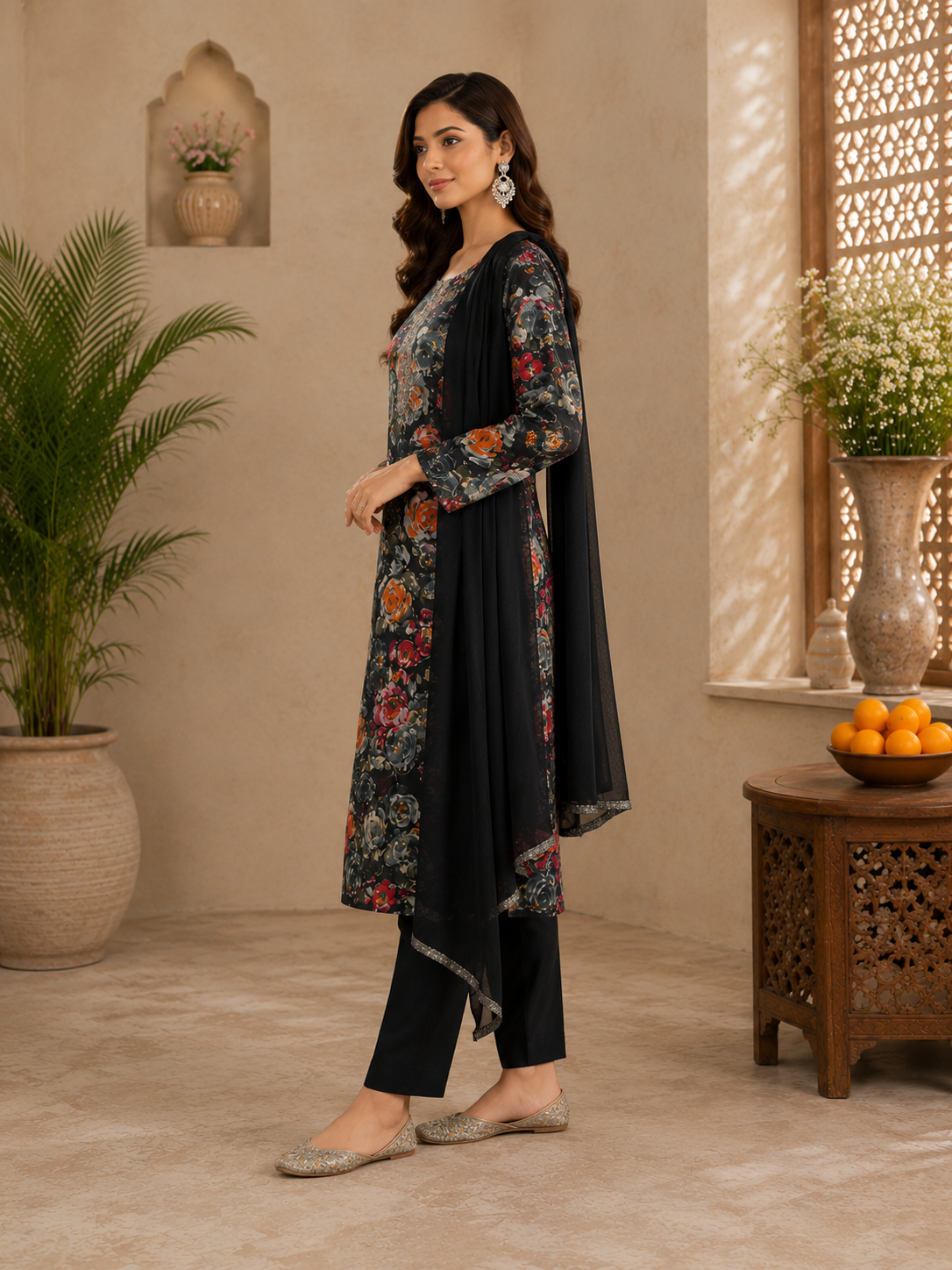 Women's Soft Muslin Printed Suit Set with Chiffon Dupatta | Fully Stitched