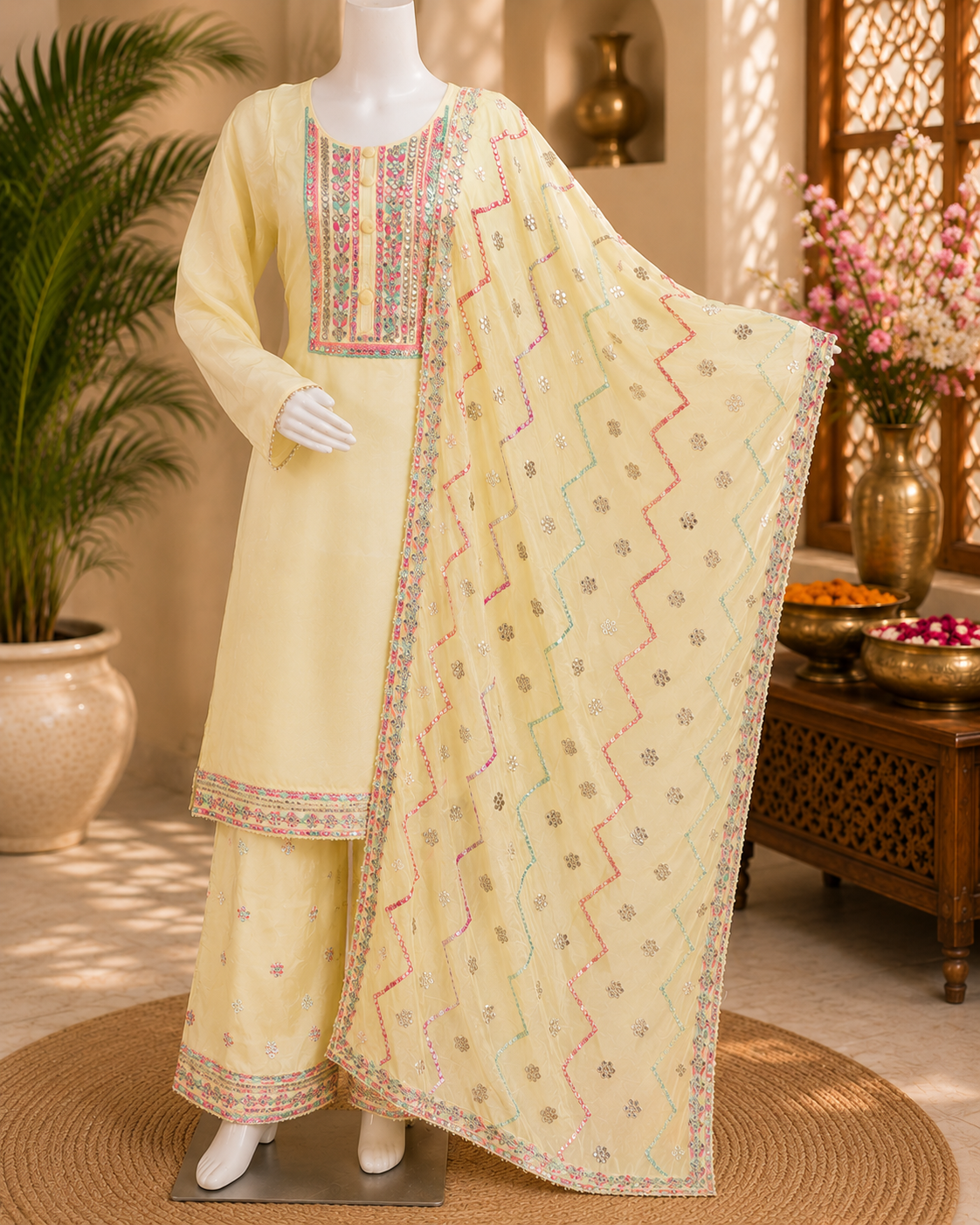 Pure opada silk semistitched suit with stitched plazzo