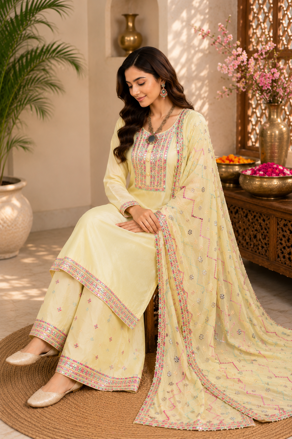 Pure opada silk semistitched suit with stitched plazzo