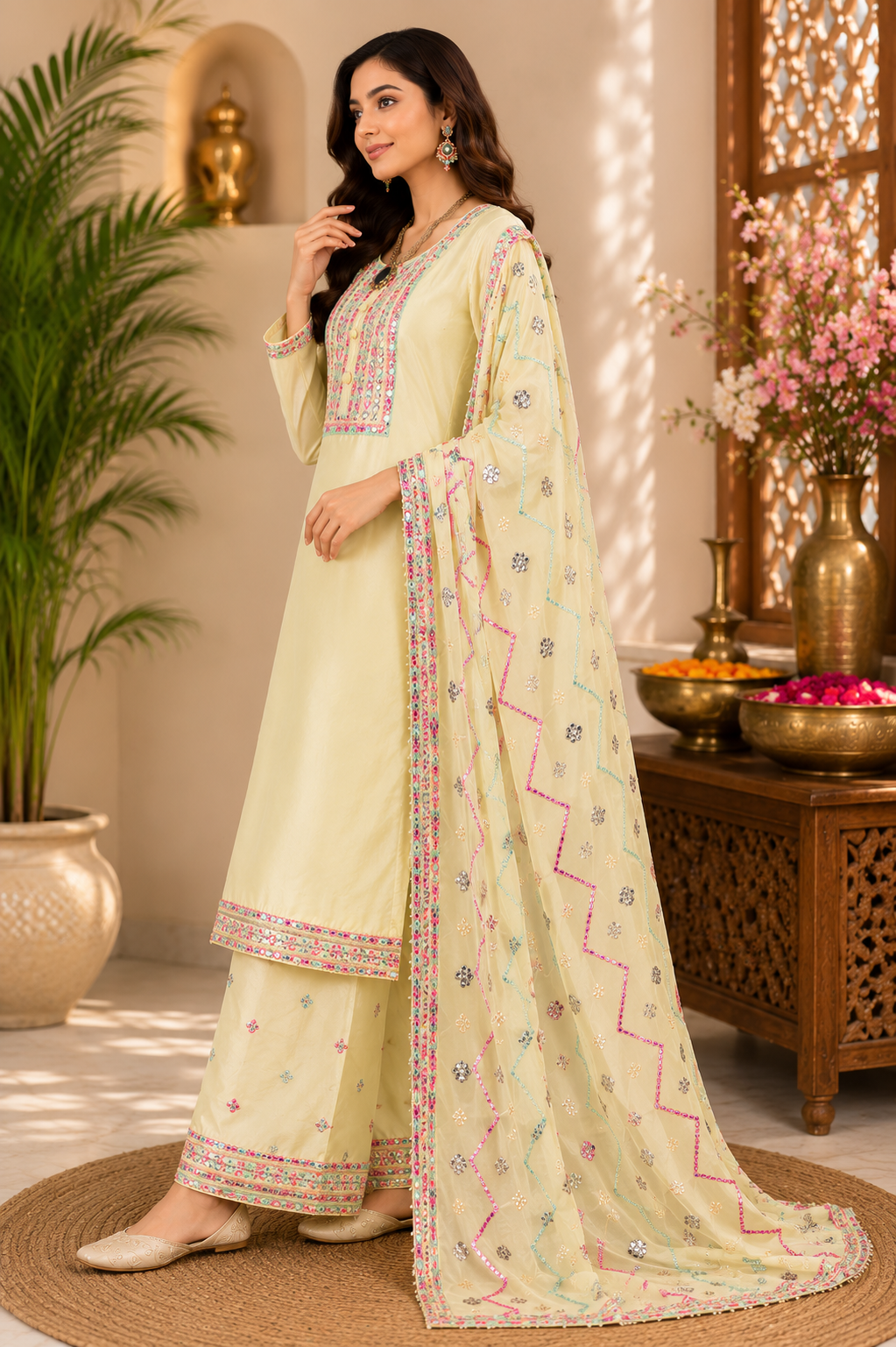 Pure opada silk semistitched suit with stitched plazzo