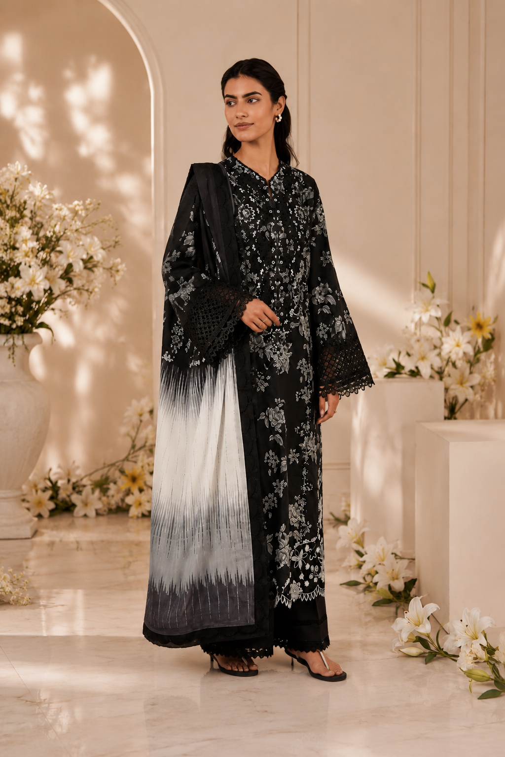 Pure cotton pakistani designer black shade suit
