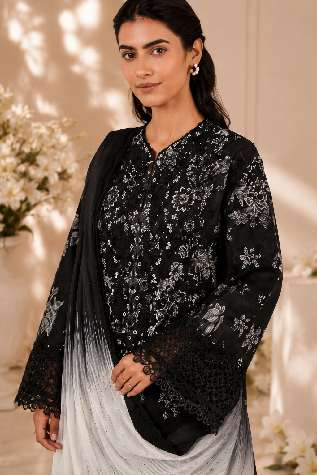 Pure cotton pakistani designer black shade suit