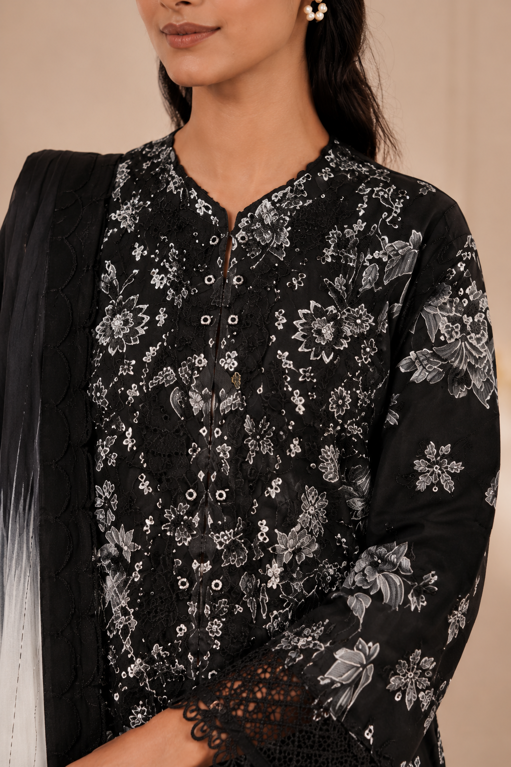 Pure cotton pakistani designer black shade suit