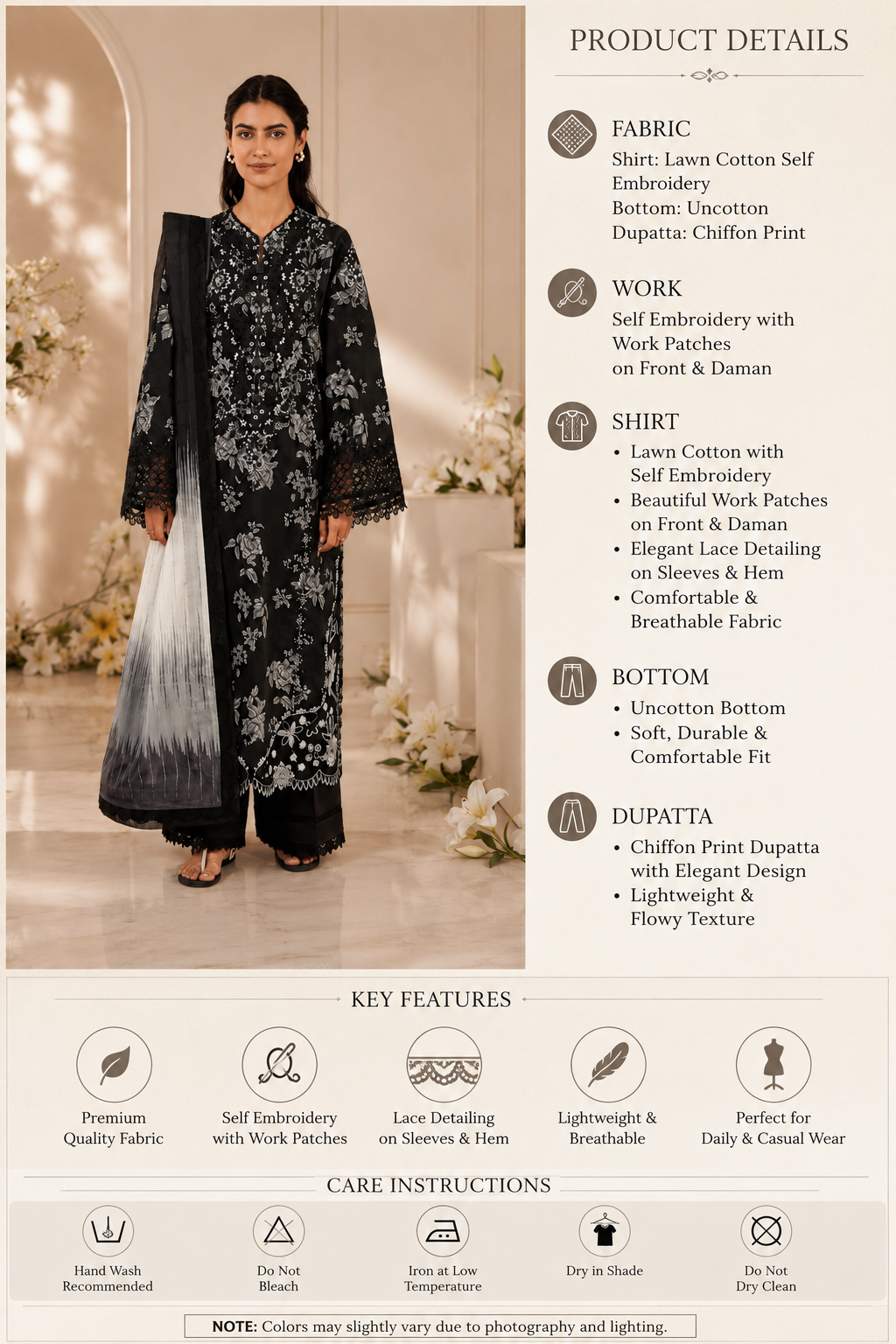 Pure cotton pakistani designer black shade suit