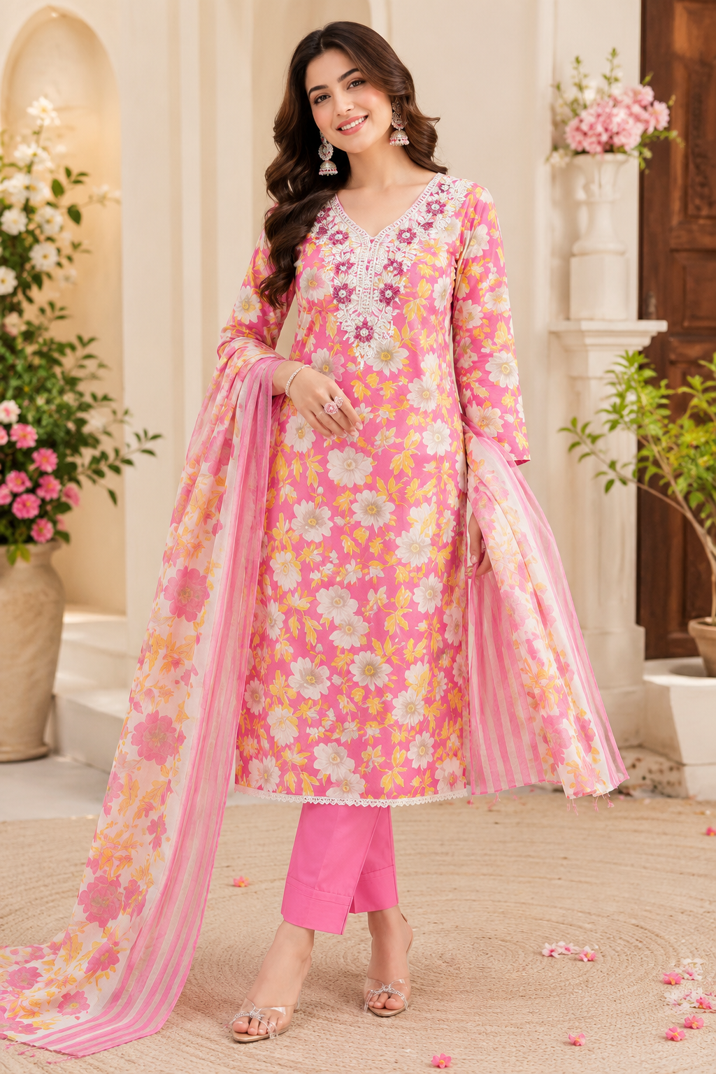 Beautiful floral print with embroidery premium collection