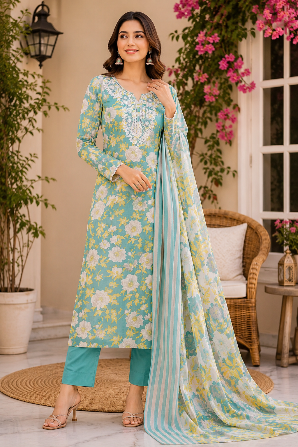 Beautiful floral print with embroidery premium collection