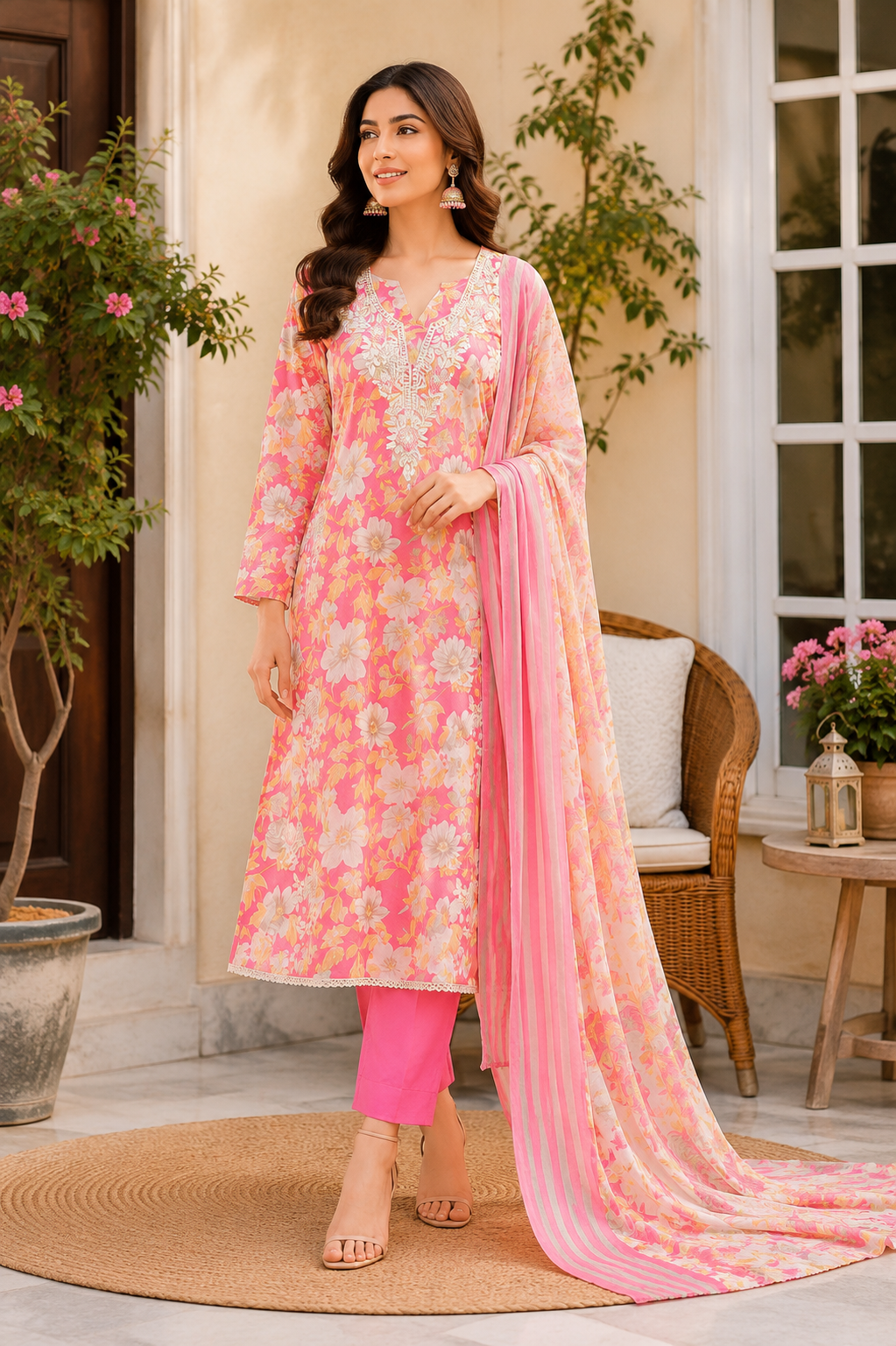 Beautiful floral print with embroidery premium collection