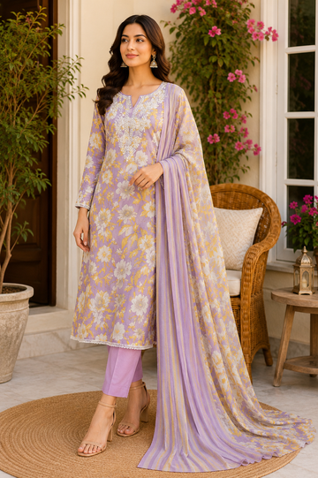 Beautiful floral print with embroidery premium collection