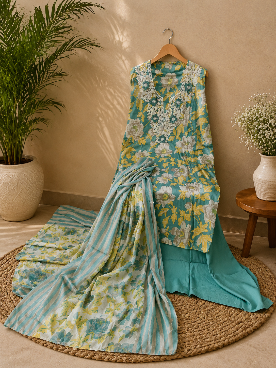 Beautiful floral print with embroidery premium collection