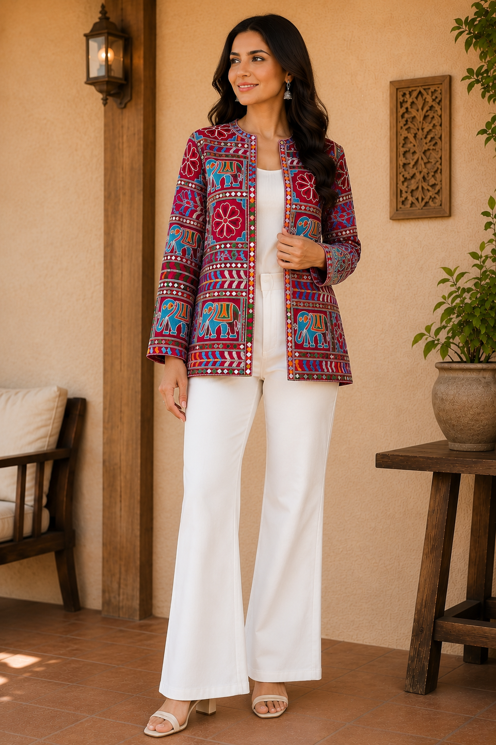 Premium Embroidered Mirror Work Ethnic Jacket | Boho Coat for Women | Indo-Western Wear