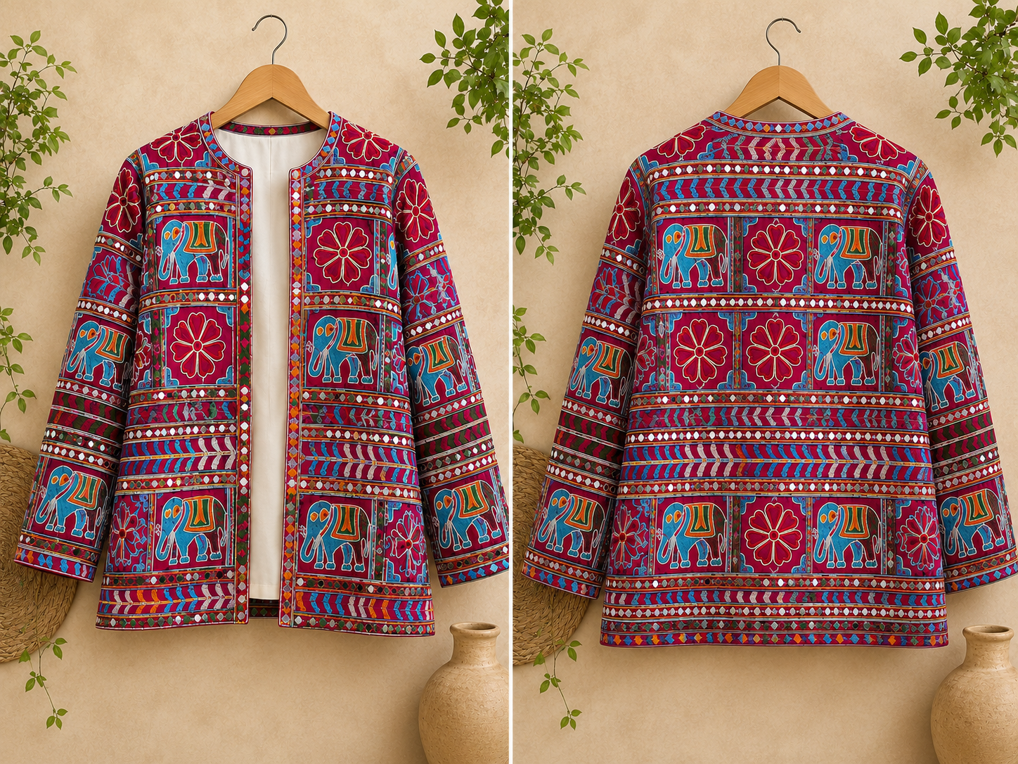 Premium Embroidered Mirror Work Ethnic Jacket | Boho Coat for Women | Indo-Western Wear