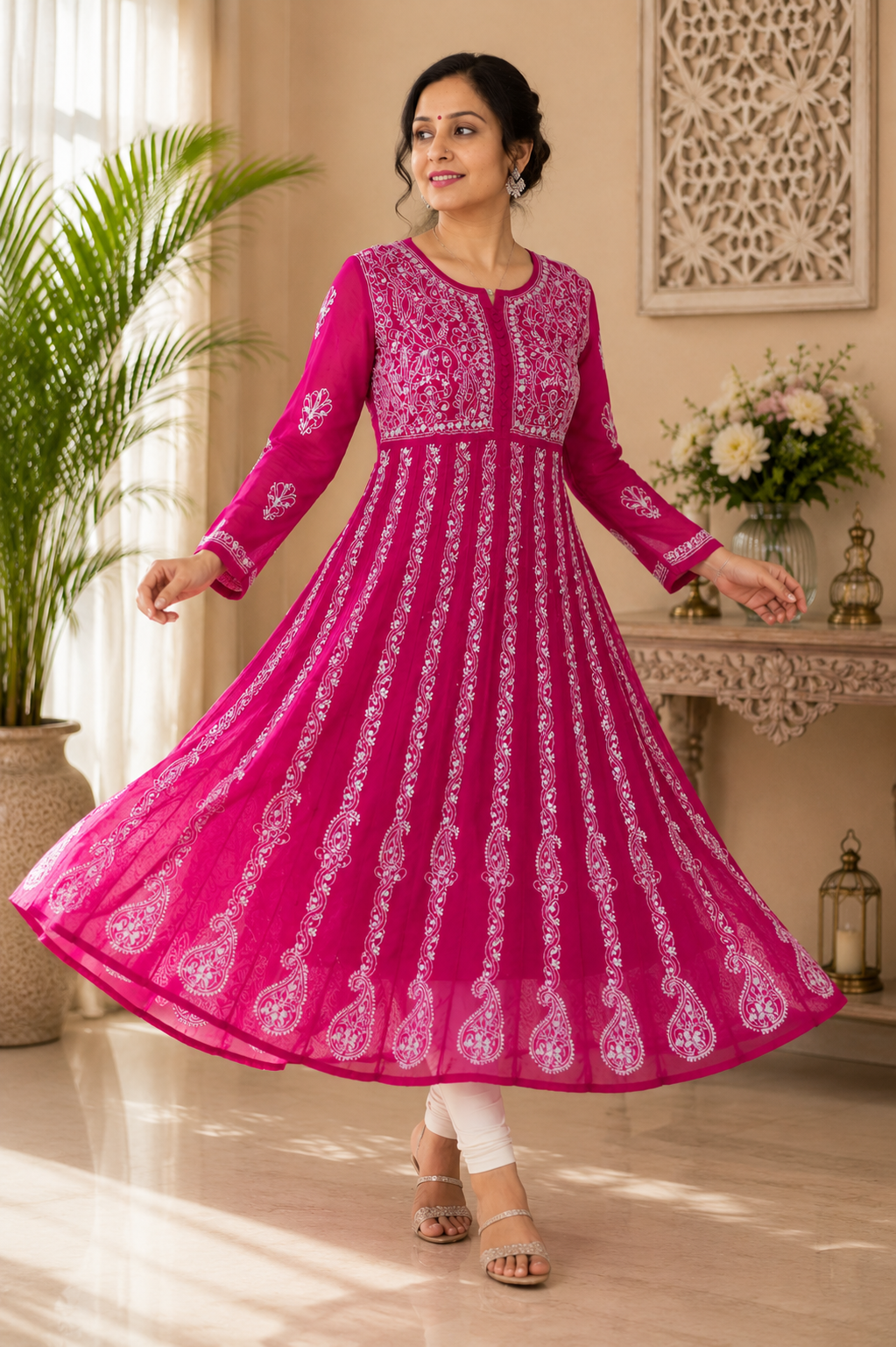 Anarkali lucknowi work georgette kurti with separate cotton inner