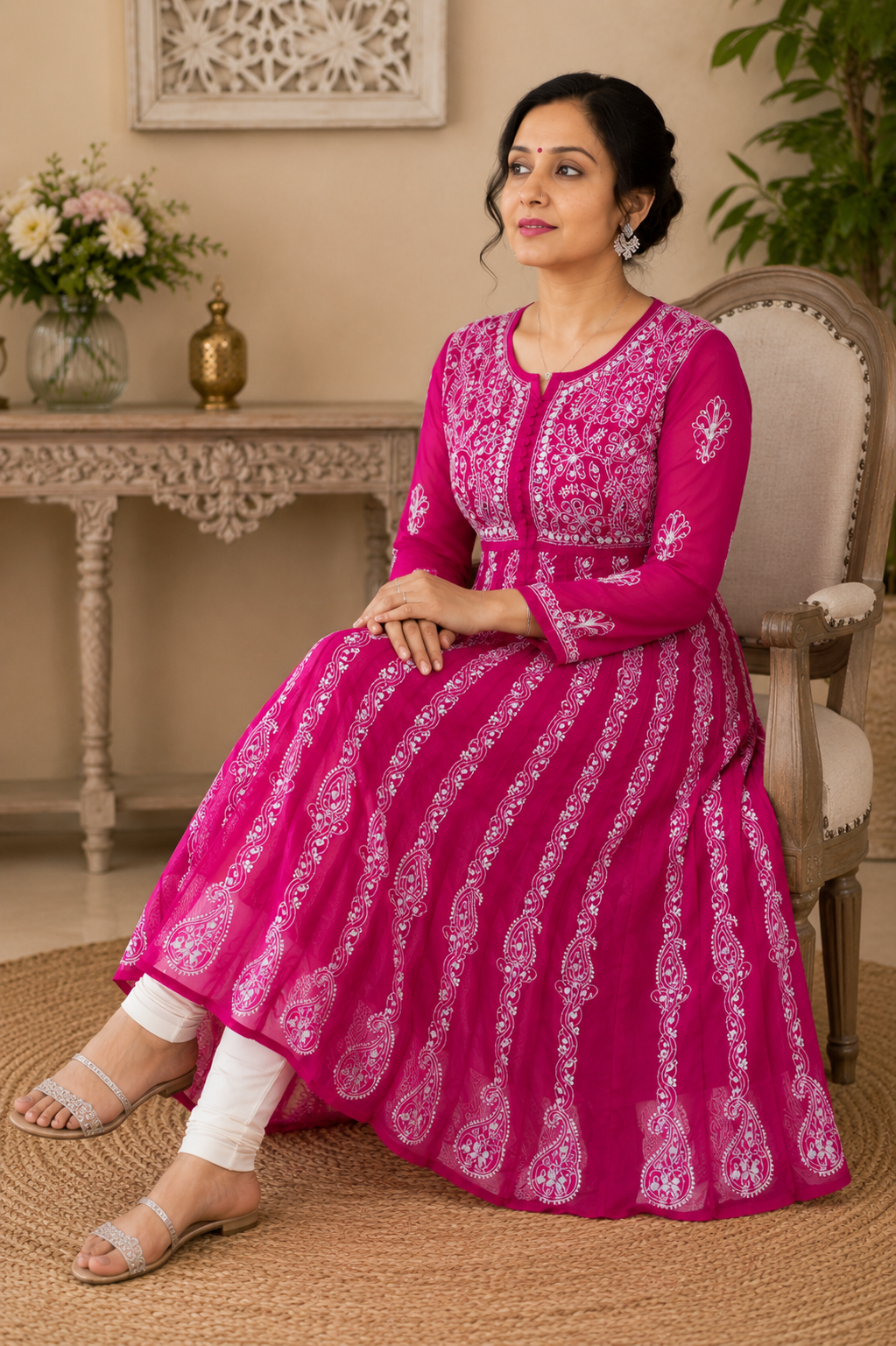 Anarkali lucknowi work georgette kurti with separate cotton inner